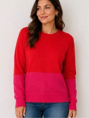 Cece Women’s Two-Tone Red and Pink Crewneck Sweater